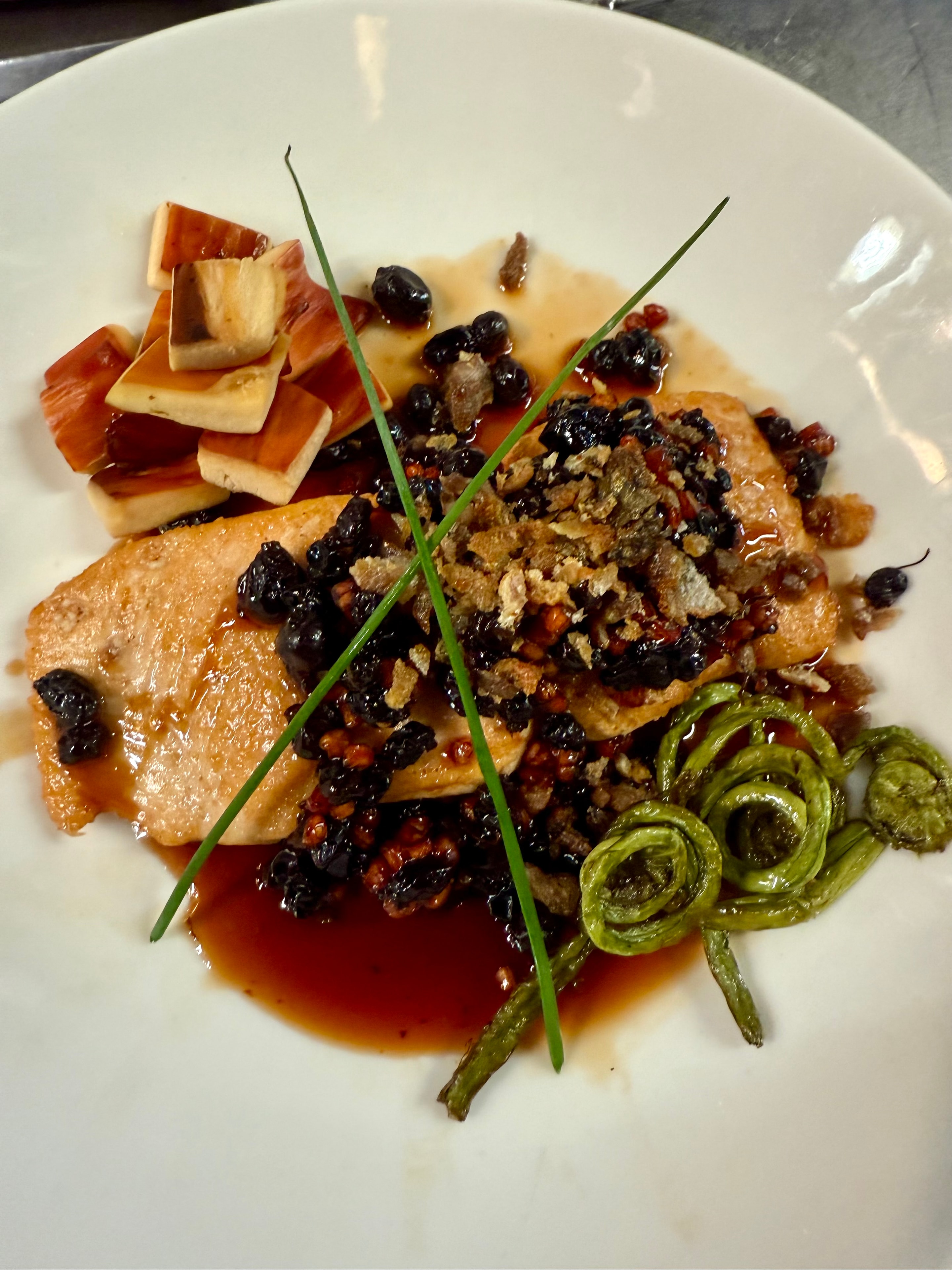 Seared duck breast with blackberries