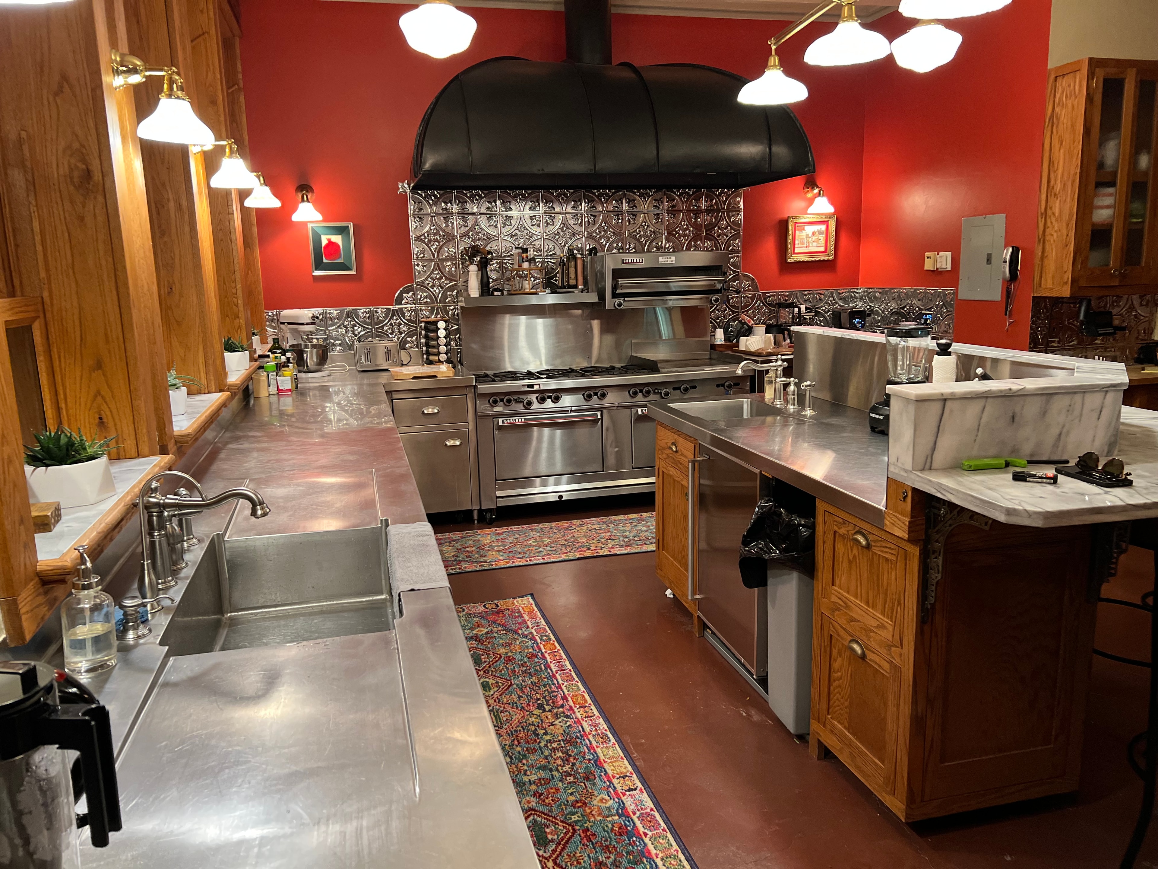 Modern kitchen with red walls